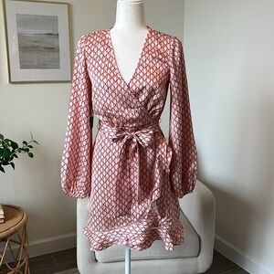 NWT Marciano by Guess Betty Blue Silky Wrap Dress Monogram Blush Red Size 4